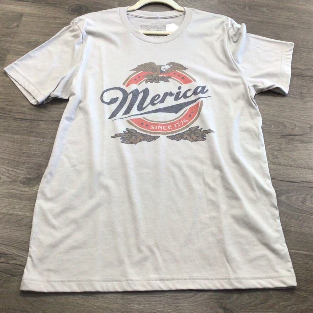 Wild Junkie Boutique Merica Patriotic Short Sleeve Shirt Size Large Gray